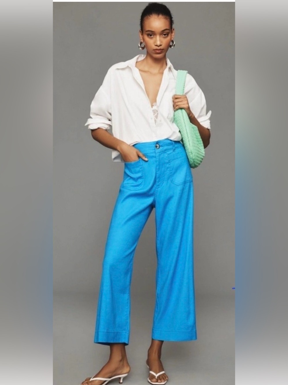 Maeve The Colette Pants Women 29 Sapphire Blue Wide Leg Cropped Linen Blend Chic